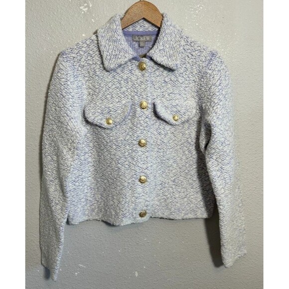 NEW J. CREW Collared Lady Jacket S Wool Boucle Periwinkle Lavender Purple NWT - Picture 3 of 9